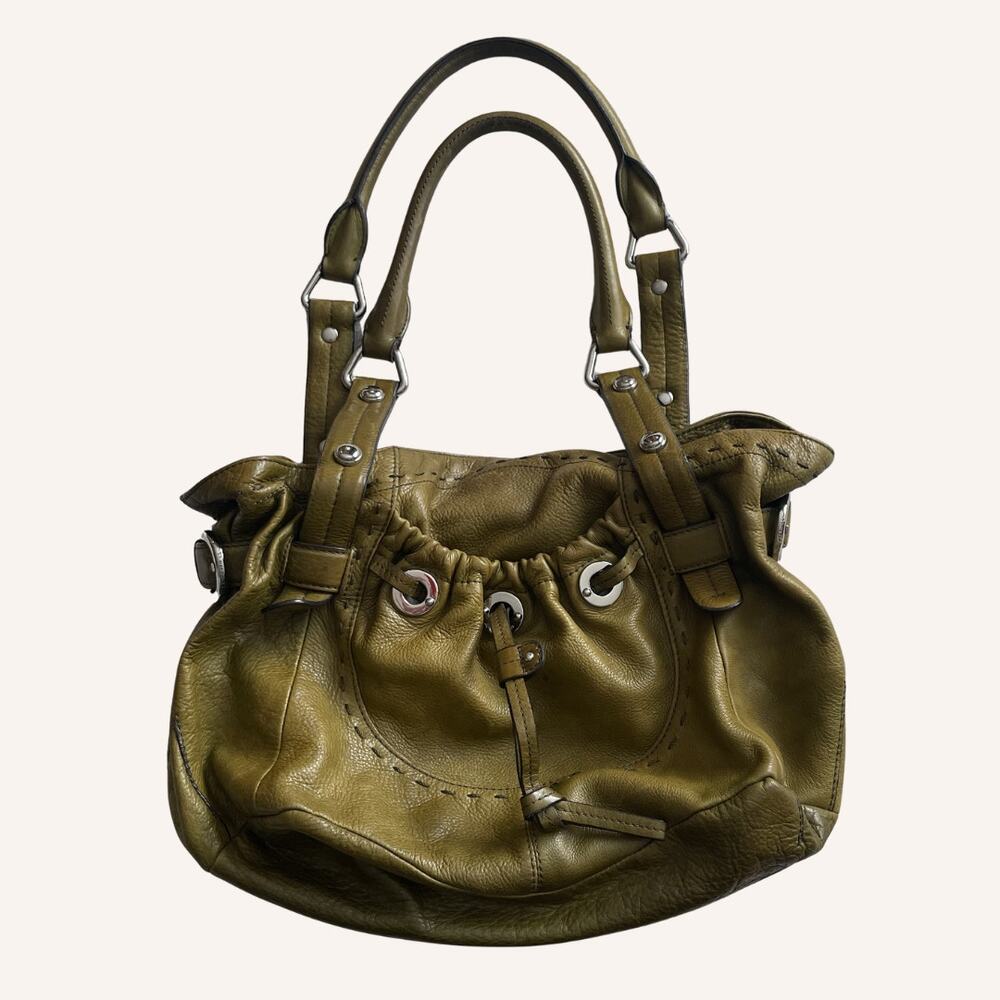 B. MAKOWSKY 2000s purse, buttery leather, olive green & silver